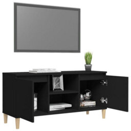 Vidaxl Tv Cabinet With Solid Wood Legs Black 103.5X35X50 Cm - thumbnail 4