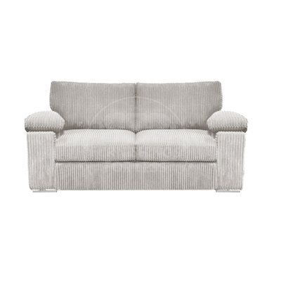 Furnishings For Less UK Delta Large Fabric 2 Seater Sofa  Padded Arms Jumbo Cord Silver