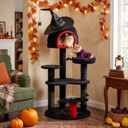 Cat Tree, 155Cm Cat Tower With Sisal Scratching Posts, Black - thumbnail 5