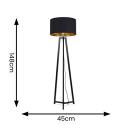 Valuelights Lottie Black Wood Tripod Floor Lamp With Black/gold Drum Shade - thumbnail 4
