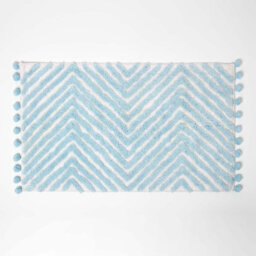 Homescapes Blue Cotton Bath Mat Tufted Zig Zag With Pom Pom Edges 50 X 80 Cm - thumbnail 1