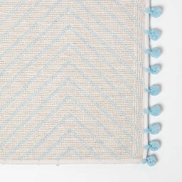 Homescapes Blue Cotton Bath Mat Tufted Zig Zag With Pom Pom Edges 50 X 80 Cm - thumbnail 4