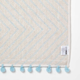 Homescapes Blue Cotton Bath Mat Tufted Zig Zag With Pom Pom Edges 50 X 80 Cm - thumbnail 5