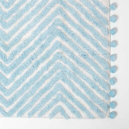 Homescapes Blue Cotton Bath Mat Tufted Zig Zag With Pom Pom Edges 50 X 80 Cm - thumbnail 2