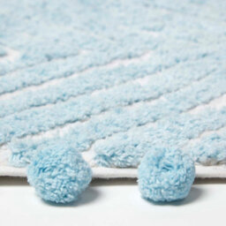 Homescapes Blue Cotton Bath Mat Tufted Zig Zag With Pom Pom Edges 50 X 80 Cm - thumbnail 3