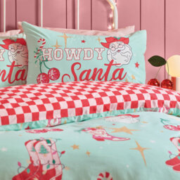 Catherine Lansfield Santa's Howdy Christmas Reversible Duvet Cover Set With Pillowcase Green - thumbnail 3