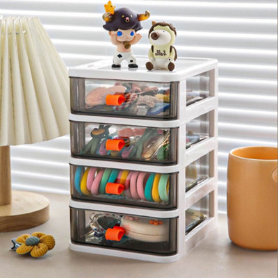 Living And Home White 4-Tier Plastic Desktop Stationery Cosmetic Storage Box Drawer Organizer With Handle - image 1