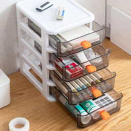 Living And Home White 4-Tier Plastic Desktop Stationery Cosmetic Storage Box Drawer Organizer With Handle - thumbnail 2