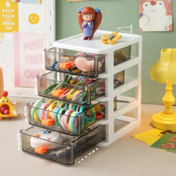 Living And Home White 4-Tier Plastic Desktop Stationery Cosmetic Storage Box Drawer Organizer With Handle - thumbnail 3