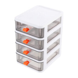 Living And Home White 4-Tier Plastic Desktop Stationery Cosmetic Storage Box Drawer Organizer With Handle - thumbnail 4