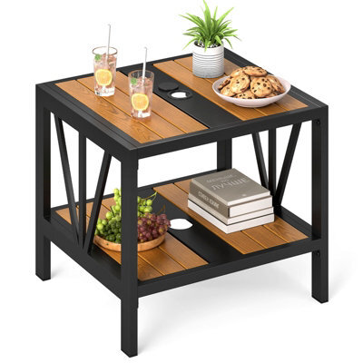 Gainoom 2-Tier Patio Metal End Table Outdoor Side Table Small Bistro Coffee Table - image 1