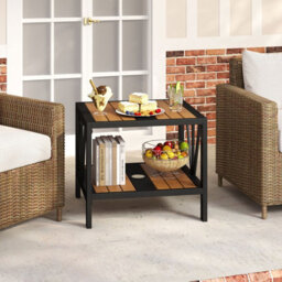 Gainoom 2-Tier Patio Metal End Table Outdoor Side Table Small Bistro Coffee Table - thumbnail 3