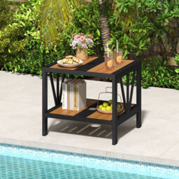 Gainoom 2-Tier Patio Metal End Table Outdoor Side Table Small Bistro Coffee Table - thumbnail 4