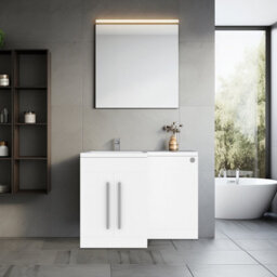 Rinse Bathrooms 1100mm L Shape Lh Vanity Unit Gloss White Painting Sink Unit & Btw Toilet Unit - Flat Packed - thumbnail 1