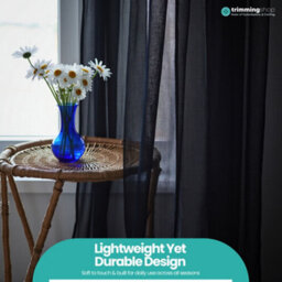 "Neel Blue Voile Curtains Slot Top, 2 Curtains, Black - 56"" Width X 81"" Drop" - thumbnail 9
