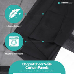 "Neel Blue Voile Curtains Slot Top, 2 Curtains, Black - 56"" Width X 81"" Drop" - thumbnail 4