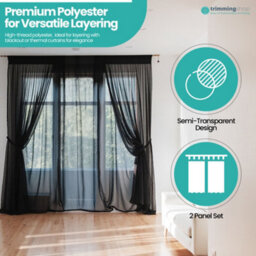 "Neel Blue Voile Curtains Slot Top, 2 Curtains, Black - 56"" Width X 81"" Drop" - thumbnail 5