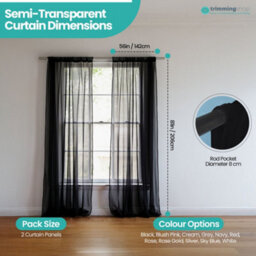 "Neel Blue Voile Curtains Slot Top, 2 Curtains, Black - 56"" Width X 81"" Drop" - thumbnail 2