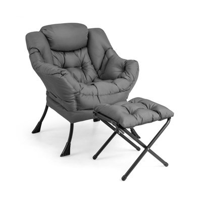 Costway Modern Lazy Chair With Ottoman Armrests Side Pocket & Footrest Accent Lounge Chair Reading Leisure - image 1