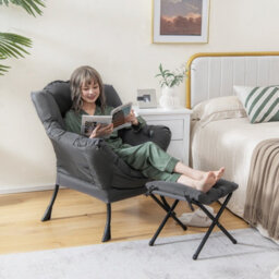 Costway Modern Lazy Chair With Ottoman Armrests Side Pocket & Footrest Accent Lounge Chair Reading Leisure - thumbnail 3