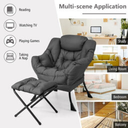 Costway Modern Lazy Chair With Ottoman Armrests Side Pocket & Footrest Accent Lounge Chair Reading Leisure - thumbnail 2
