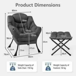 Costway Modern Lazy Chair With Ottoman Armrests Side Pocket & Footrest Accent Lounge Chair Reading Leisure - thumbnail 4