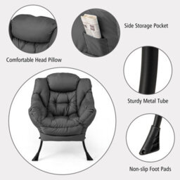 Costway Modern Lazy Chair With Ottoman Armrests Side Pocket & Footrest Accent Lounge Chair Reading Leisure - thumbnail 6