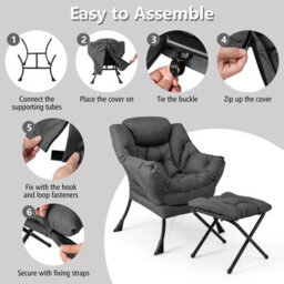 Costway Modern Lazy Chair With Ottoman Armrests Side Pocket & Footrest Accent Lounge Chair Reading Leisure - thumbnail 8