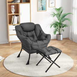 Costway Modern Lazy Chair With Ottoman Armrests Side Pocket & Footrest Accent Lounge Chair Reading Leisure - thumbnail 9