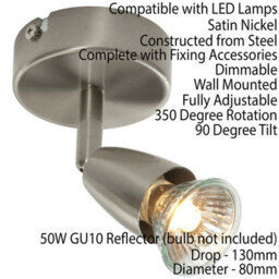 Led Adjustable Ceiling Spotlight Satin Nickel Single Gu10 Dimmable Downlight - thumbnail 2