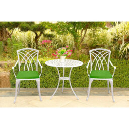 Centurion Supports Oshowa Luxurious Garden And Patio Table And 2 Large Chairs Cast Aluminium Bistro Set- White With Green Cushions - thumbnail 2