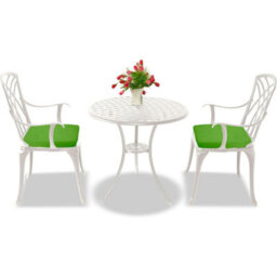 Centurion Supports Oshowa Luxurious Garden And Patio Table And 2 Large Chairs Cast Aluminium Bistro Set- White With Green Cushions - thumbnail 5