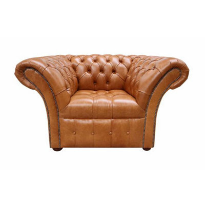 Chesterfield Armchair Buttoned Seat Old English Aniline Bruciato Leather In Balmoral Style - image 1