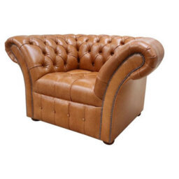 Chesterfield Armchair Buttoned Seat Old English Aniline Bruciato Leather In Balmoral Style - thumbnail 3