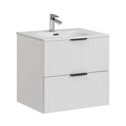 Impact Furniture Bathroom Vanity Unit With Basin 800mm Sink Cabinet White Ribbed Fluted Wall Hung With Drawers Adel - thumbnail 4