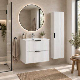 Impact Furniture Bathroom Vanity Unit With Basin 800mm Sink Cabinet White Ribbed Fluted Wall Hung With Drawers Adel - thumbnail 6