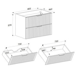 Impact Furniture Bathroom Vanity Unit With Basin 800mm Sink Cabinet White Ribbed Fluted Wall Hung With Drawers Adel - thumbnail 8