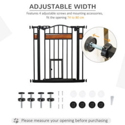 Pawhut Dog Gate Pet Safety Gate W/ Cat Door Auto Close Pine Decor 74-80 Cm Wide - thumbnail 6