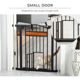 Pawhut Dog Gate Pet Safety Gate W/ Cat Door Auto Close Pine Decor 74-80 Cm Wide - thumbnail 7