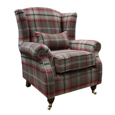 Wing Chair Original Fireside High Back Armchair P And S Balmoral Rosso Check Real Fabric - image 1