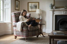 Wing Chair Original Fireside High Back Armchair P And S Balmoral Rosso Check Real Fabric - thumbnail 4