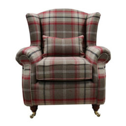 Wing Chair Original Fireside High Back Armchair P And S Balmoral Rosso Check Real Fabric - thumbnail 2