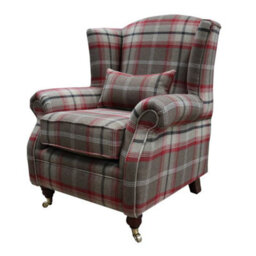 Wing Chair Original Fireside High Back Armchair P And S Balmoral Rosso Check Real Fabric - thumbnail 3