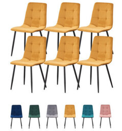 Mof Dining Chairs Set Of 6 Velvet Dining Chair With Padded Seat And Backrest, Sturdy Metal Legs Yellow Check
