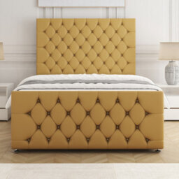 Bsspoke Maya Divan Bed Set Mustard Plush Velvet 54Inch Headboard & 20Inch Footboard 2 Drawers Same Side & Mattress In All Sizes - thumbnail 2
