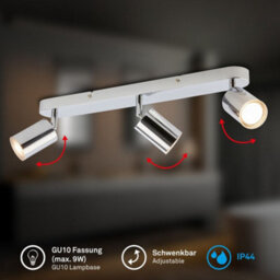 Briloner Chrome Metal 3 Light Gu10 Ceiling Spotlight Adjustable Ip44 Max 9W 47.5Cm - thumbnail 3