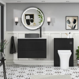 Royal Bathrooms Royal Bathroom Elmore 800mm Nocturne Black Wall Mounted Bathroom Vanity Unit 2 Drawer Plain White Worktop With Art Round Basin - thumbnail 5