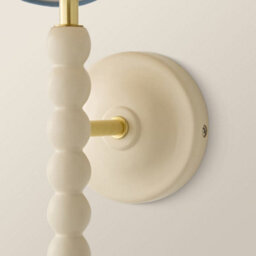 Valuelights Bobbin Cream Bobble Wall Light And Blue Trim Linen Lamp Shade - thumbnail 5