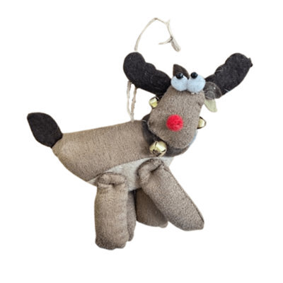 Heaven Sends Christmas Fabric Reindeer Tree Decoration With Rustic Twine 15 X 10.5 Cm