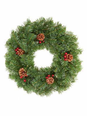 Premier Decorations Green Christmas Door Wreath With Berries & Cones Decoration - 50Cm - image 1